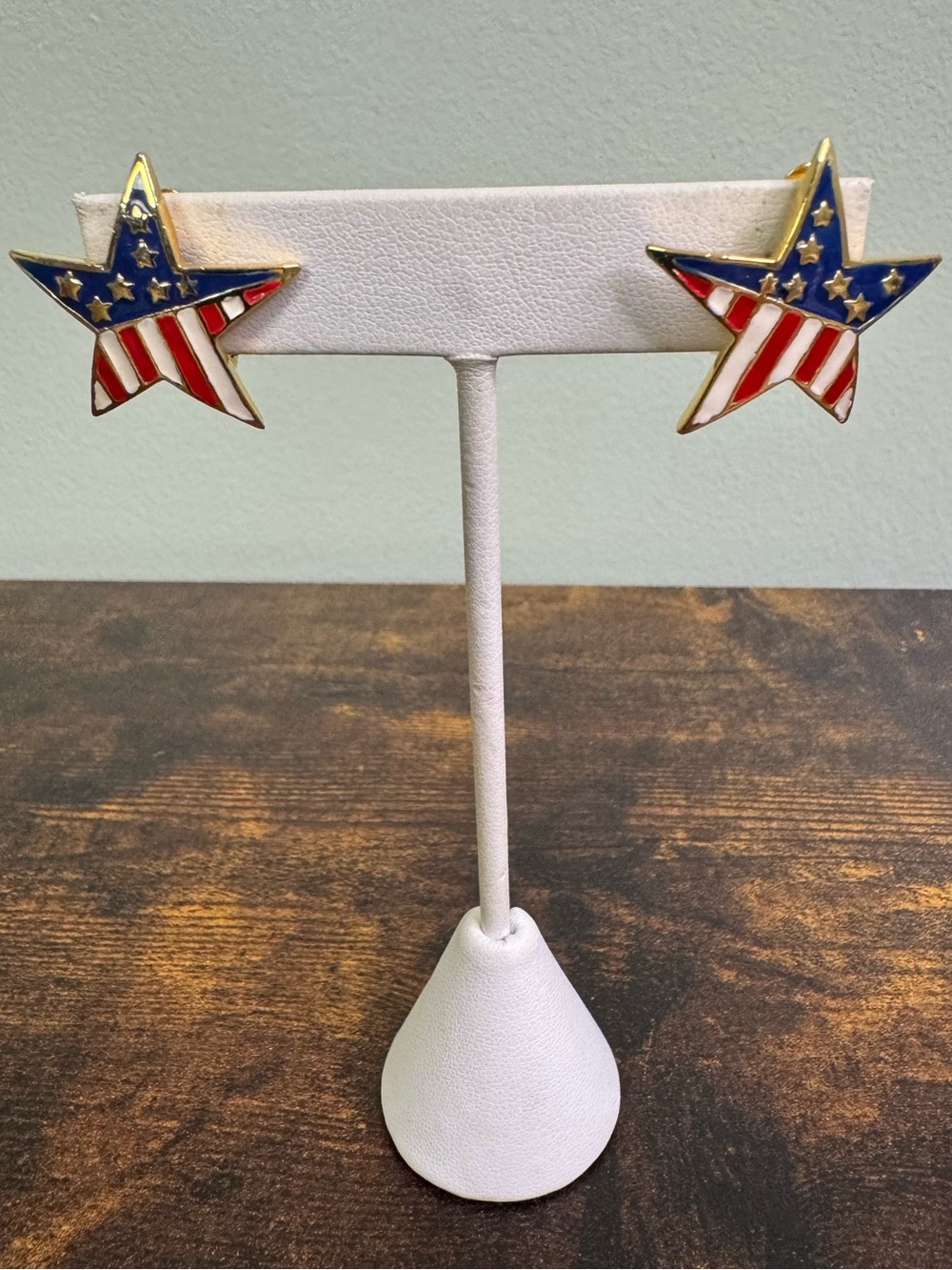 Vintage Red, White & Blue Star Clip-On Earrings - American Flag Enamel